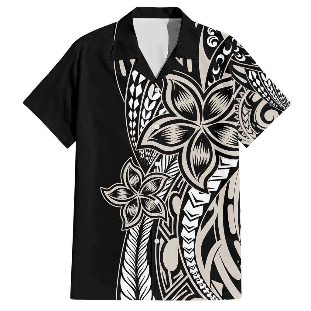 Polynesian Plumeria Floral Tattoo Pattern Family Matching Short Sleeve Bodycon Dress and Hawaiian Shirt Beige Style LT9 Dad's Shirt - Short Sleeve Beige - Polynesian Pride