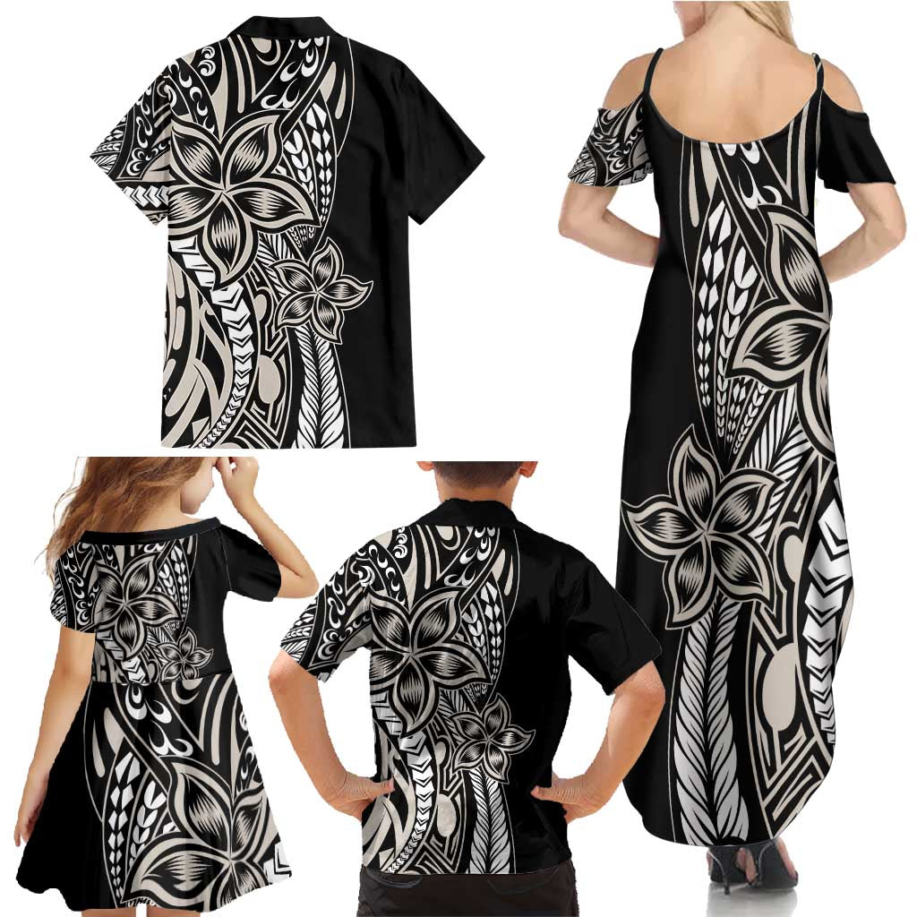 Polynesian Plumeria Floral Tattoo Pattern Family Matching Summer Maxi Dress and Hawaiian Shirt Beige Style LT9 - Polynesian Pride