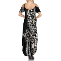 Polynesian Plumeria Floral Tattoo Pattern Family Matching Summer Maxi Dress and Hawaiian Shirt Beige Style LT9 - Polynesian Pride
