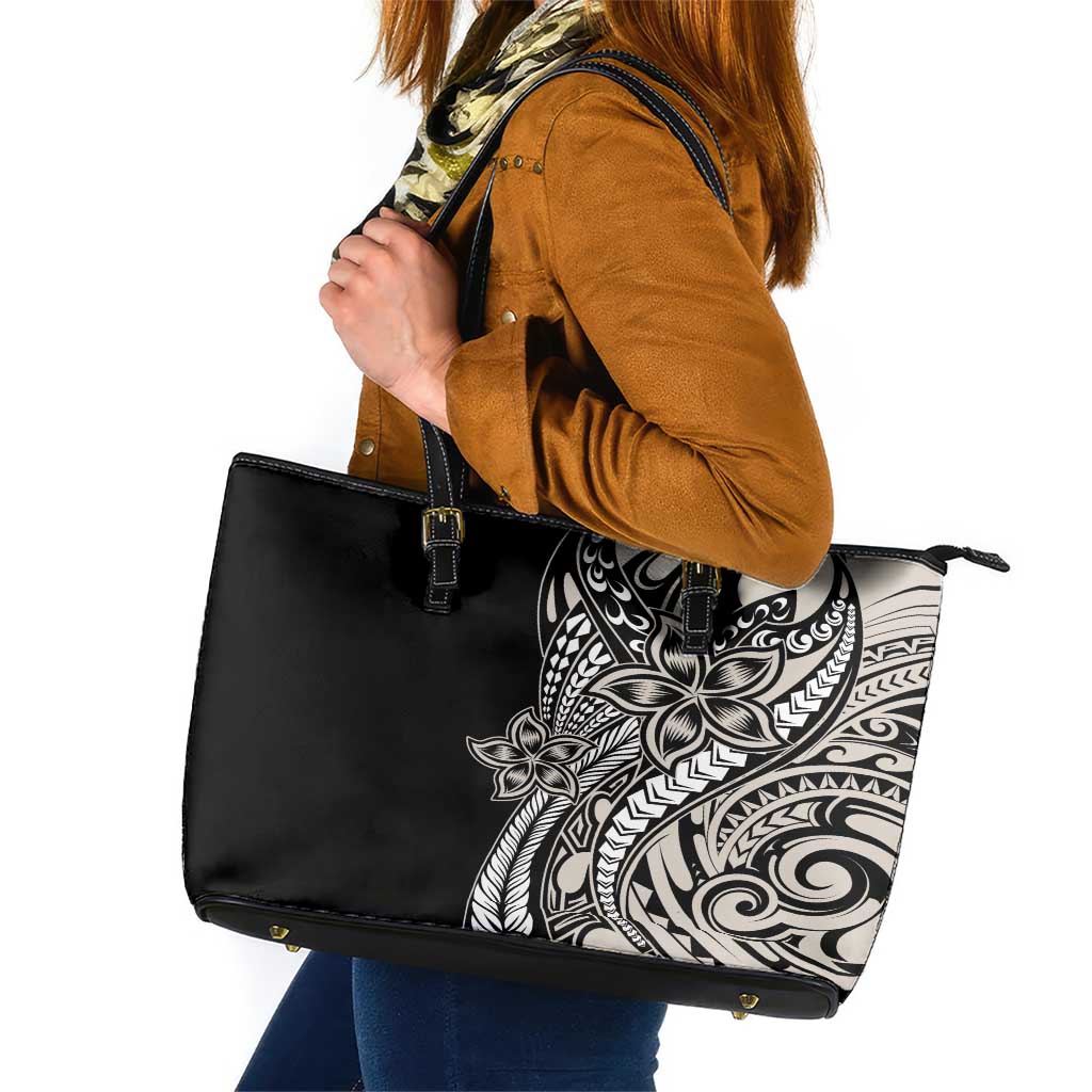 Polynesian Plumeria Floral Tattoo Pattern Leather Tote Bag Beige Style LT9 Beige - Polynesian Pride