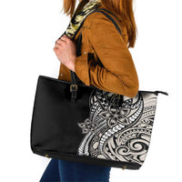 Polynesian Plumeria Floral Tattoo Pattern Leather Tote Bag Beige Style LT9 Beige - Polynesian Pride