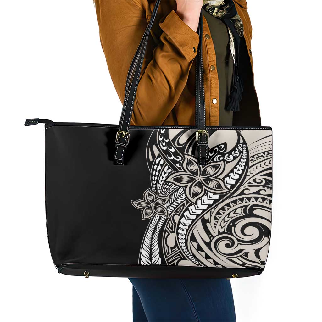 Polynesian Plumeria Floral Tattoo Pattern Leather Tote Bag Beige Style LT9 - Polynesian Pride