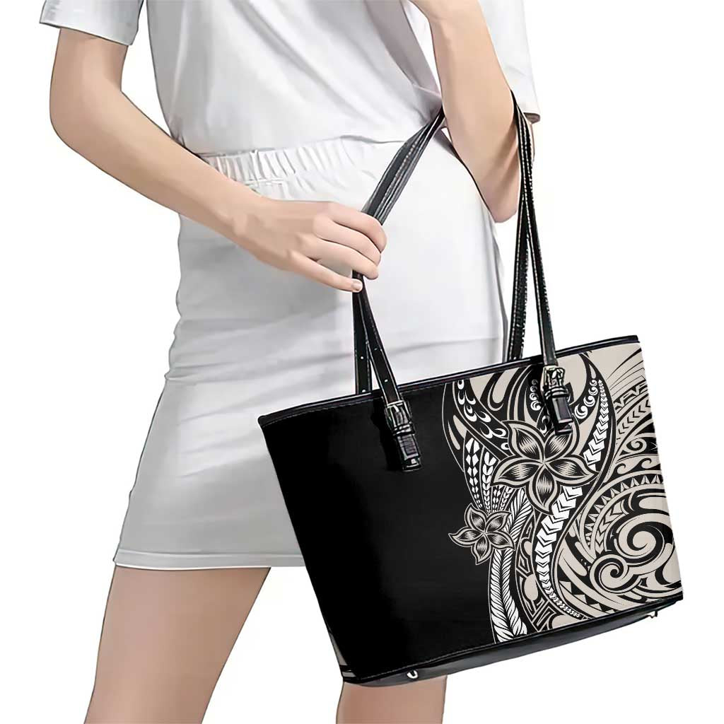Polynesian Plumeria Floral Tattoo Pattern Leather Tote Bag Beige Style LT9 - Polynesian Pride