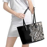 Polynesian Plumeria Floral Tattoo Pattern Leather Tote Bag Beige Style LT9 - Polynesian Pride
