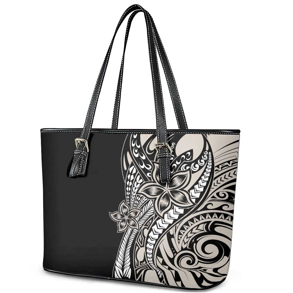 Polynesian Plumeria Floral Tattoo Pattern Leather Tote Bag Beige Style LT9 - Polynesian Pride