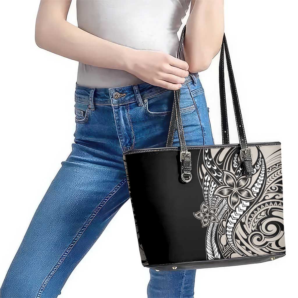 Polynesian Plumeria Floral Tattoo Pattern Leather Tote Bag Beige Style LT9 - Polynesian Pride