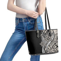 Polynesian Plumeria Floral Tattoo Pattern Leather Tote Bag Beige Style LT9 - Polynesian Pride