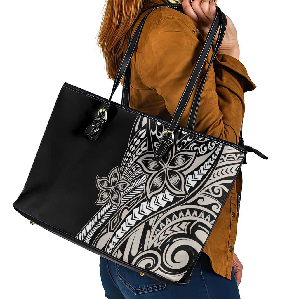 Polynesian Plumeria Floral Tattoo Pattern Leather Tote Bag Beige Style LT9 - Polynesian Pride
