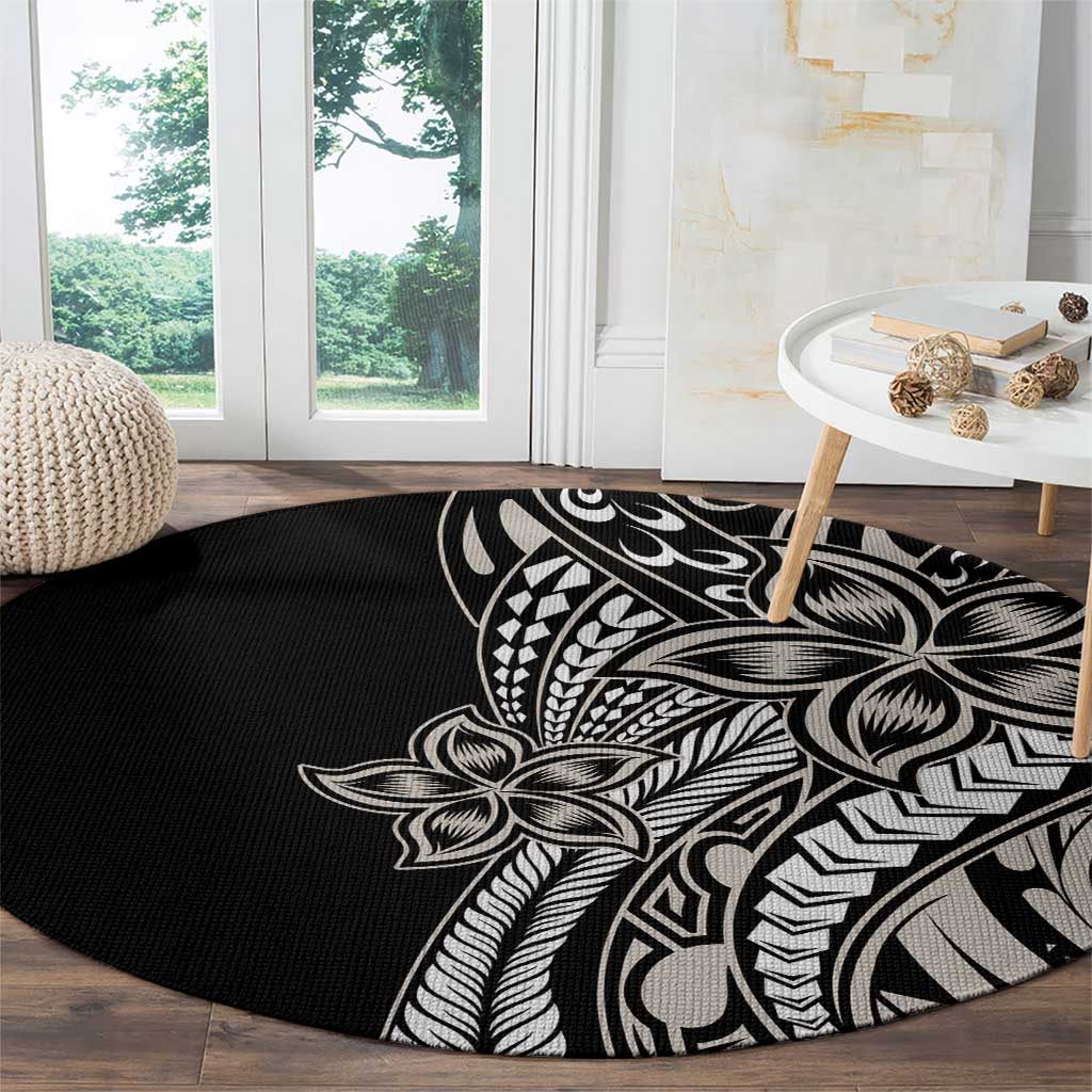 Polynesian Plumeria Floral Tattoo Pattern Round Carpet Beige Style LT9 - Polynesian Pride