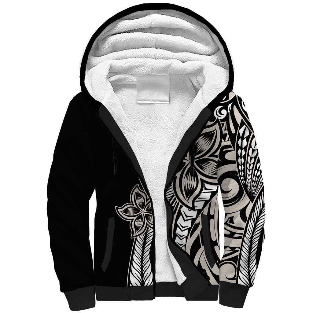 Polynesian Plumeria Floral Tattoo Pattern Sherpa Hoodie Beige Style LT9 Unisex Beige - Polynesian Pride
