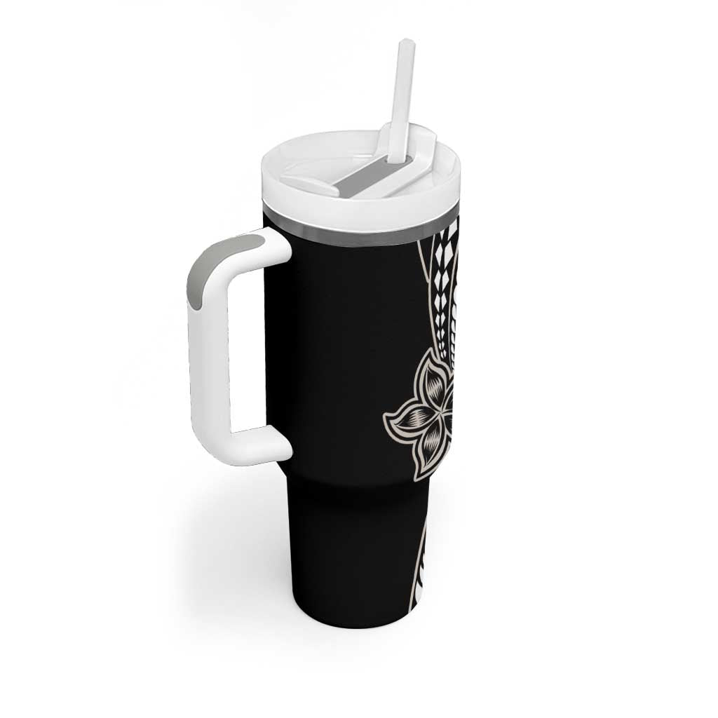Polynesian Plumeria Floral Tattoo Pattern Tumbler With Handle Beige Style
