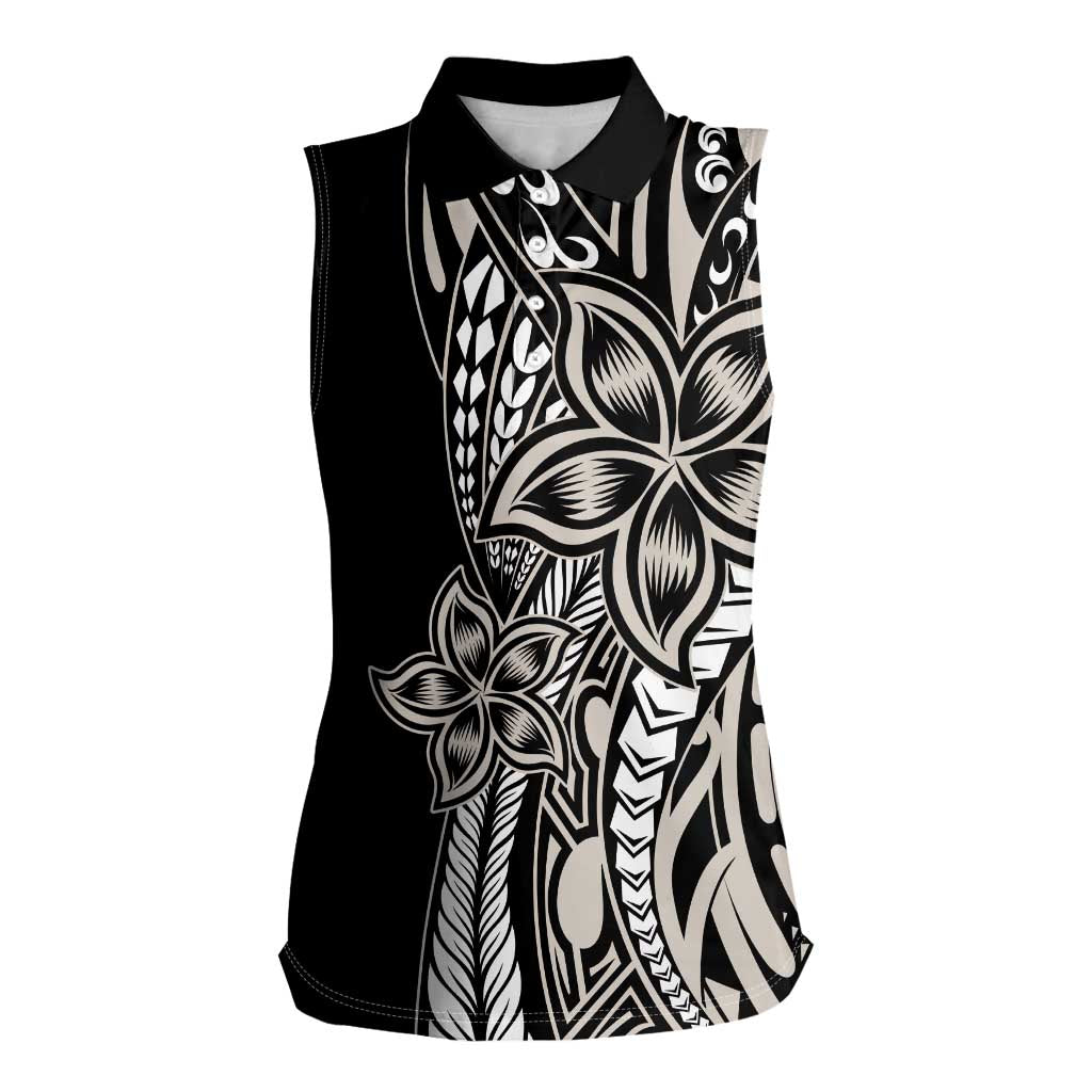 Polynesian Plumeria Floral Tattoo Pattern Women Sleeveless Polo Shirt Beige Style LT9 Female Beige - Polynesian Pride