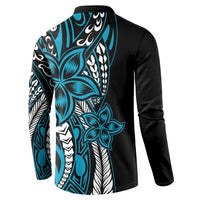 Polynesian Plumeria Floral Tattoo Pattern Button Sweatshirt Bllue Style