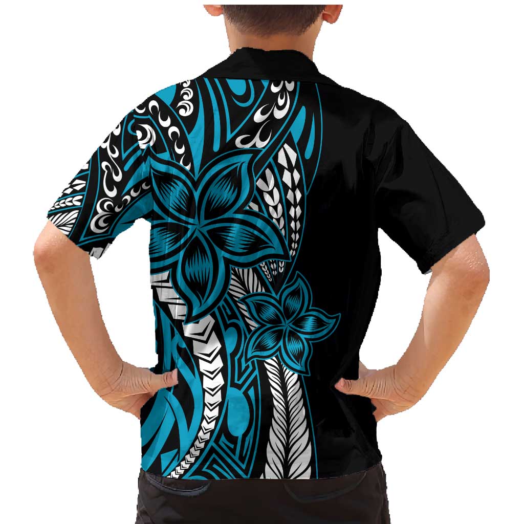 Polynesian Plumeria Floral Tattoo Pattern Family Matching Mermaid Dress and Hawaiian Shirt Blue Style LT9 - Polynesian Pride
