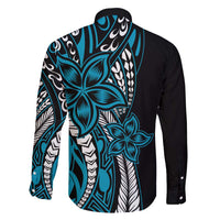 Polynesian Plumeria Floral Tattoo Pattern Family Matching Off Shoulder Maxi Dress and Hawaiian Shirt Blue Style LT9 - Polynesian Pride