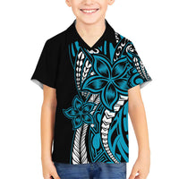 Polynesian Plumeria Floral Tattoo Pattern Family Matching Short Sleeve Bodycon Dress and Hawaiian Shirt Blue Style LT9 Son's Shirt Blue - Polynesian Pride
