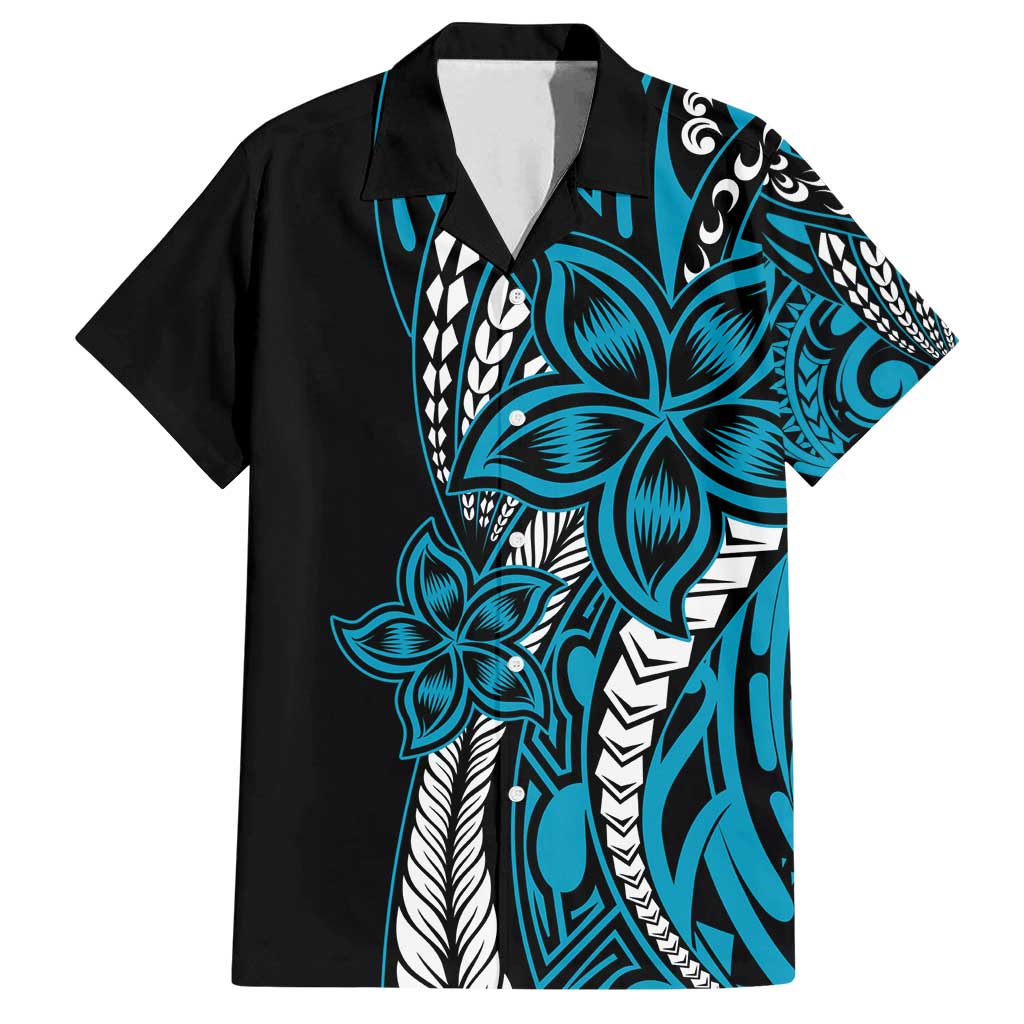 Polynesian Plumeria Floral Tattoo Pattern Family Matching Summer Maxi Dress and Hawaiian Shirt Blue Style LT9 Dad's Shirt - Short Sleeve Blue - Polynesian Pride
