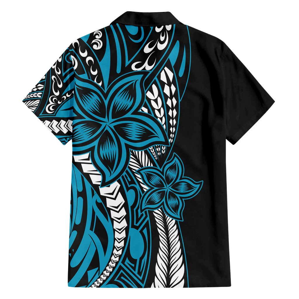 Polynesian Plumeria Floral Tattoo Pattern Family Matching Tank Maxi Dress and Hawaiian Shirt Blue Style LT9 - Polynesian Pride