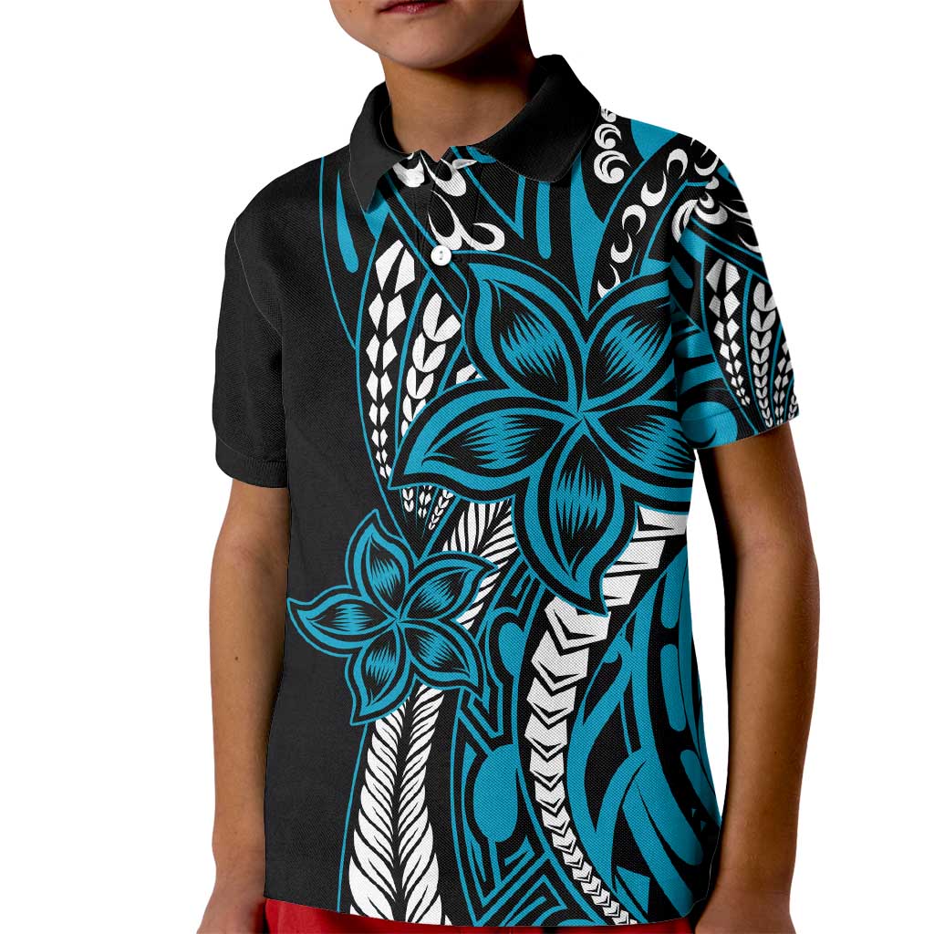 Polynesian Plumeria Floral Tattoo Pattern Kid Polo Shirt Blue Style LT9 Kid Blue - Polynesian Pride