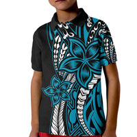 Polynesian Plumeria Floral Tattoo Pattern Kid Polo Shirt Blue Style LT9 Kid Blue - Polynesian Pride