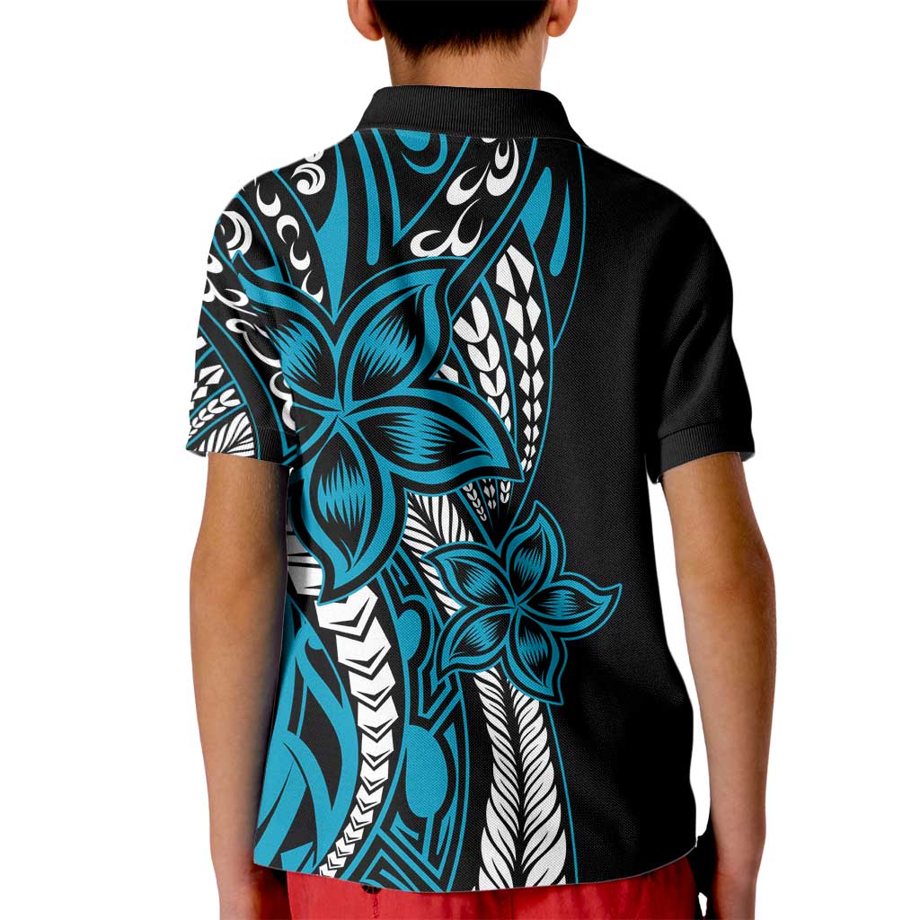 Polynesian Plumeria Floral Tattoo Pattern Kid Polo Shirt Blue Style LT9 - Polynesian Pride