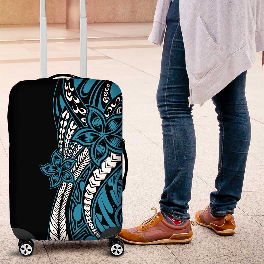Polynesian Plumeria Floral Tattoo Pattern Luggage Cover Blue Style LT9 Blue - Polynesian Pride