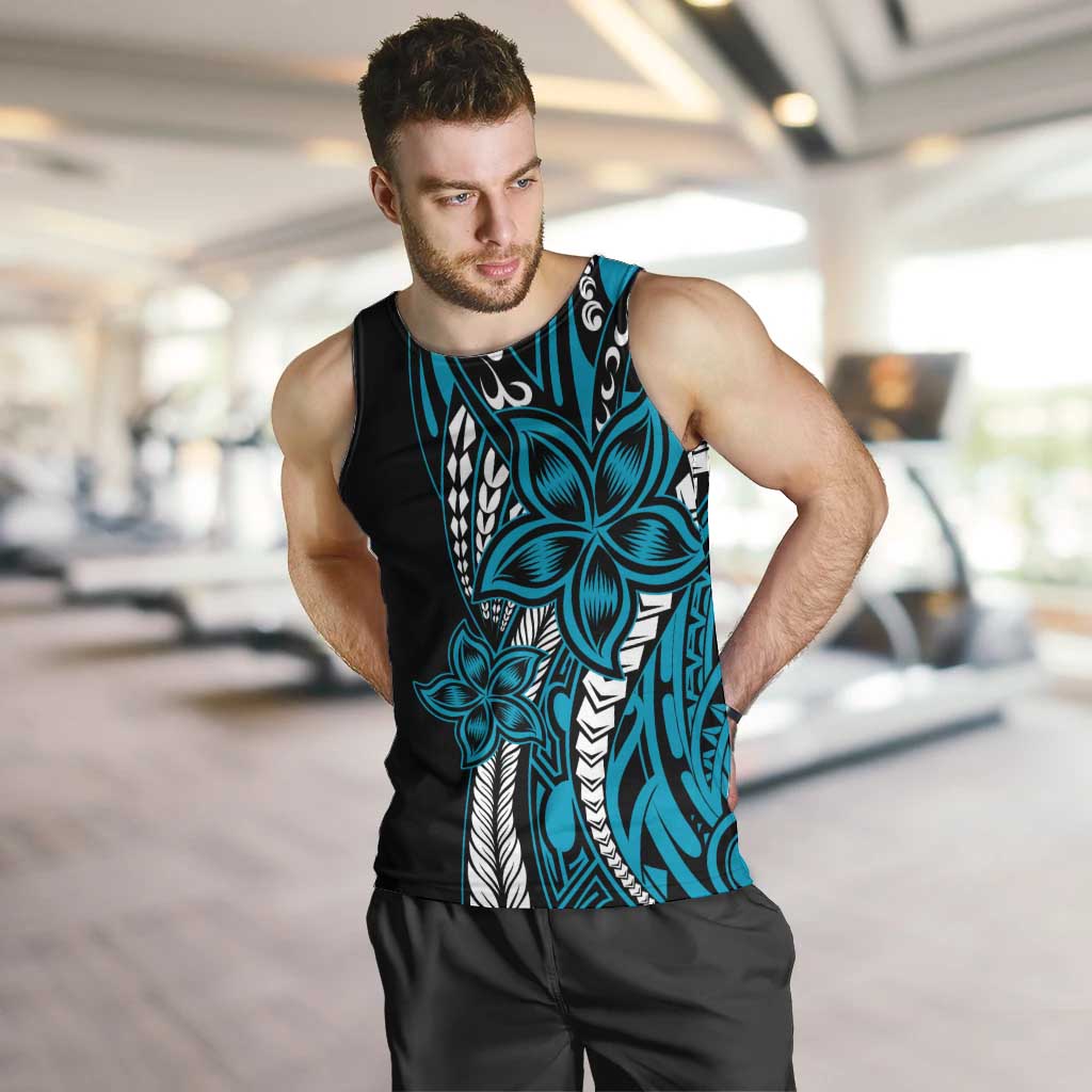 Polynesian Plumeria Floral Tattoo Pattern Men Tank Top Blue Style LT9 Blue - Polynesian Pride