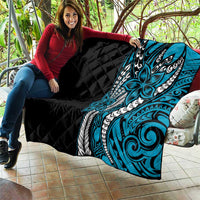 Polynesian Plumeria Floral Tattoo Pattern Quilt Blue Style