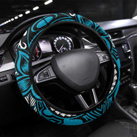 Polynesian Plumeria Floral Tattoo Pattern Steering Wheel Cover Blue Style LT9 Universal Fit Blue - Polynesian Pride