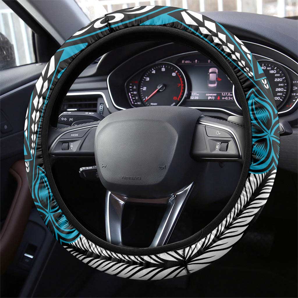 Polynesian Plumeria Floral Tattoo Pattern Steering Wheel Cover Blue Style LT9 - Polynesian Pride