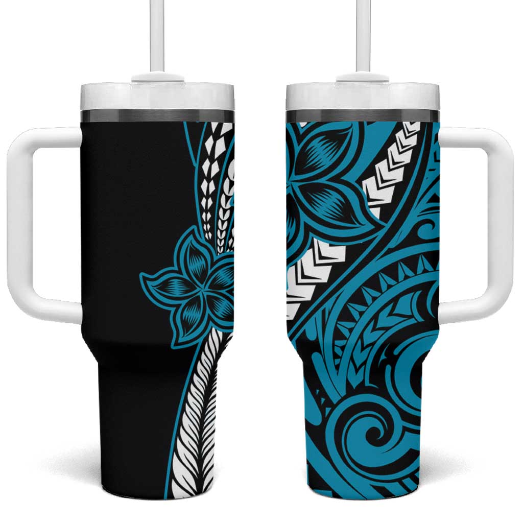 Polynesian Plumeria Floral Tattoo Pattern Tumbler With Handle Blue Style LT9 One Size: 40 oz Blue - Polynesian Pride