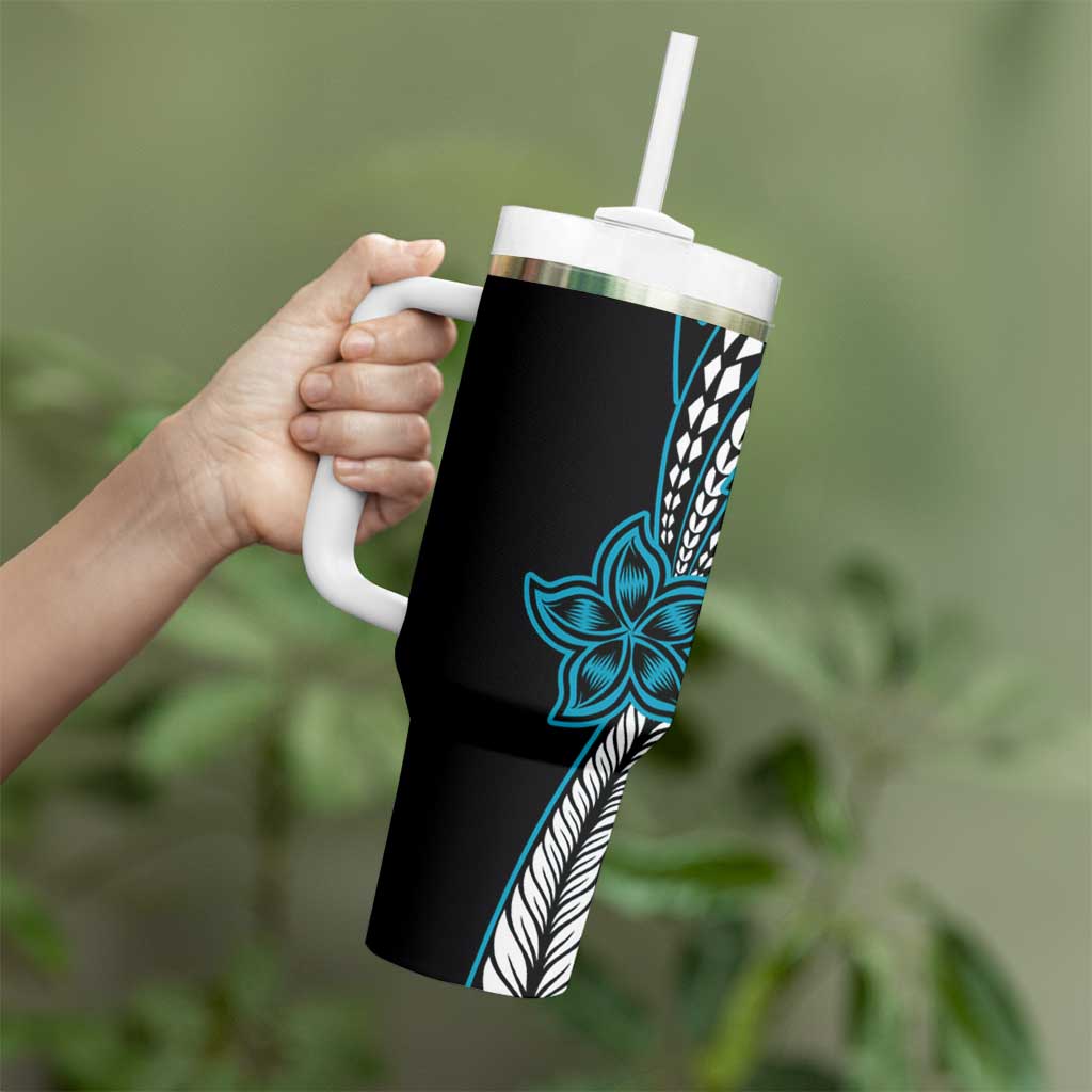Polynesian Plumeria Floral Tattoo Pattern Tumbler With Handle Blue Style LT9 - Polynesian Pride