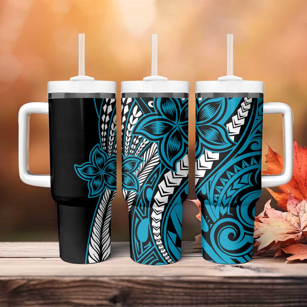 Polynesian Plumeria Floral Tattoo Pattern Tumbler With Handle Blue Style LT9 - Polynesian Pride