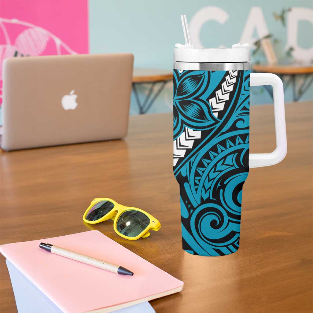 Polynesian Plumeria Floral Tattoo Pattern Tumbler With Handle Blue Style LT9 - Polynesian Pride