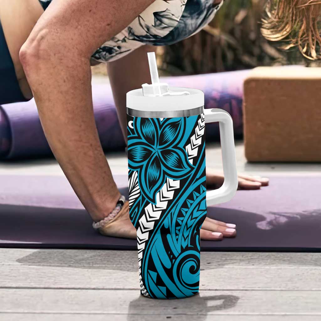 Polynesian Plumeria Floral Tattoo Pattern Tumbler With Handle Blue Style LT9 - Polynesian Pride