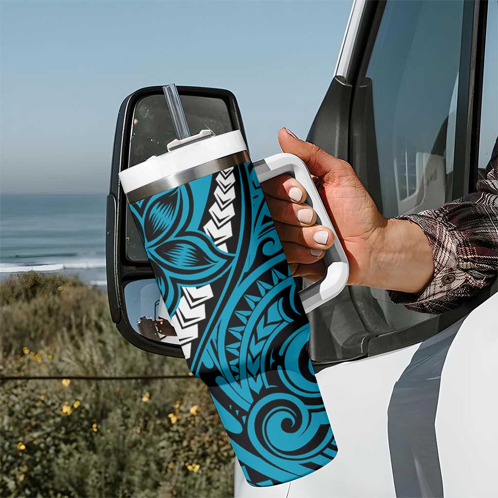 Polynesian Plumeria Floral Tattoo Pattern Tumbler With Handle Blue Style LT9 - Polynesian Pride
