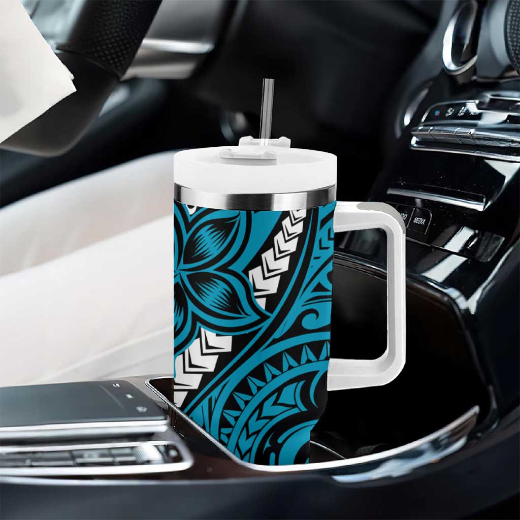 Polynesian Plumeria Floral Tattoo Pattern Tumbler With Handle Blue Style LT9 - Polynesian Pride