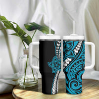Polynesian Plumeria Floral Tattoo Pattern Tumbler With Handle Blue Style LT9 - Polynesian Pride