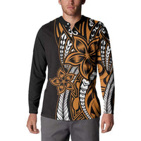 Polynesian Plumeria Floral Tattoo Pattern Button Sweatshirt Gold Style