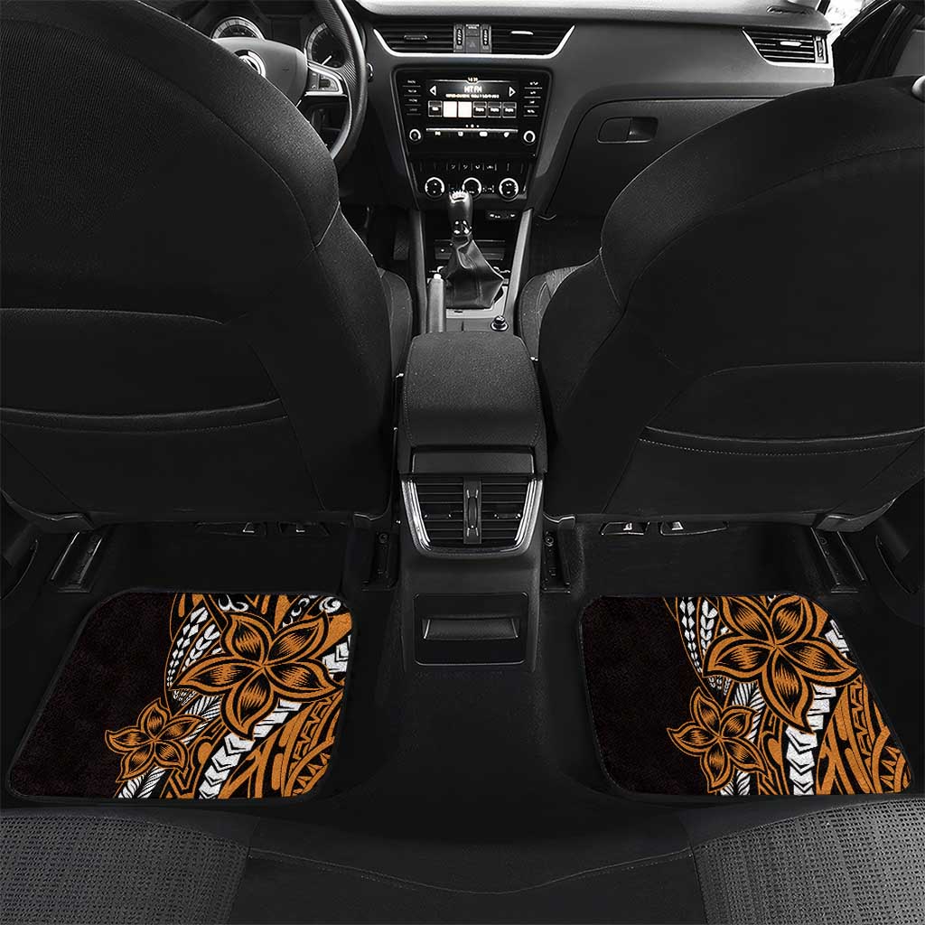 Polynesian Plumeria Floral Tattoo Pattern Car Mats Gold Style