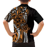 Polynesian Plumeria Floral Tattoo Pattern Family Matching Long Sleeve Bodycon Dress and Hawaiian Shirt Gold Style LT9 - Polynesian Pride