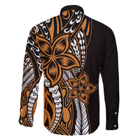 Polynesian Plumeria Floral Tattoo Pattern Family Matching Long Sleeve Bodycon Dress and Hawaiian Shirt Gold Style LT9 - Polynesian Pride