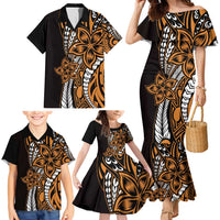 Polynesian Plumeria Floral Tattoo Pattern Family Matching Mermaid Dress and Hawaiian Shirt Gold Style LT9 - Polynesian Pride