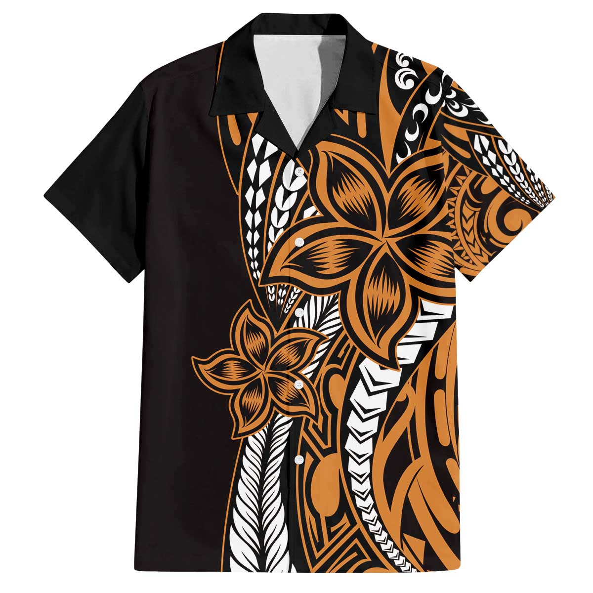 Polynesian Plumeria Floral Tattoo Pattern Family Matching Off The Shoulder Long Sleeve Dress and Hawaiian Shirt Gold Style LT9 Dad's Shirt - Short Sleeve Gold - Polynesian Pride