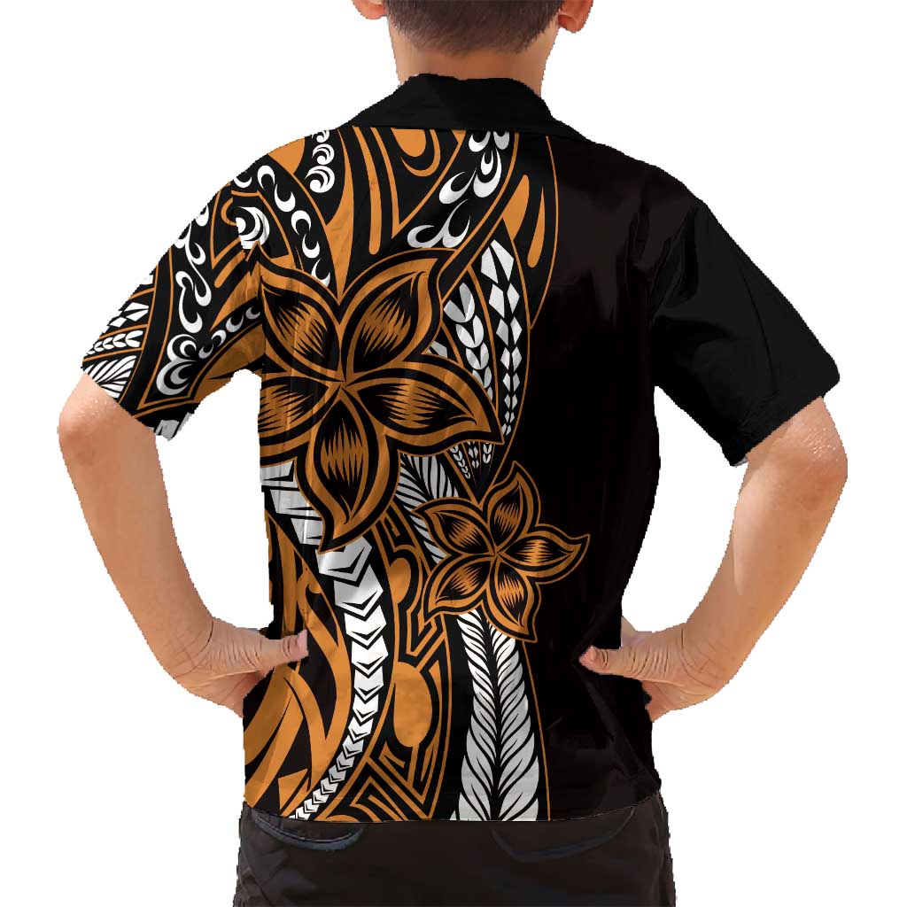 Polynesian Plumeria Floral Tattoo Pattern Family Matching Off Shoulder Maxi Dress and Hawaiian Shirt Gold Style LT9 - Polynesian Pride