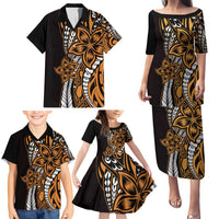 Polynesian Plumeria Floral Tattoo Pattern Family Matching Puletasi and Hawaiian Shirt Gold Style LT9 - Polynesian Pride