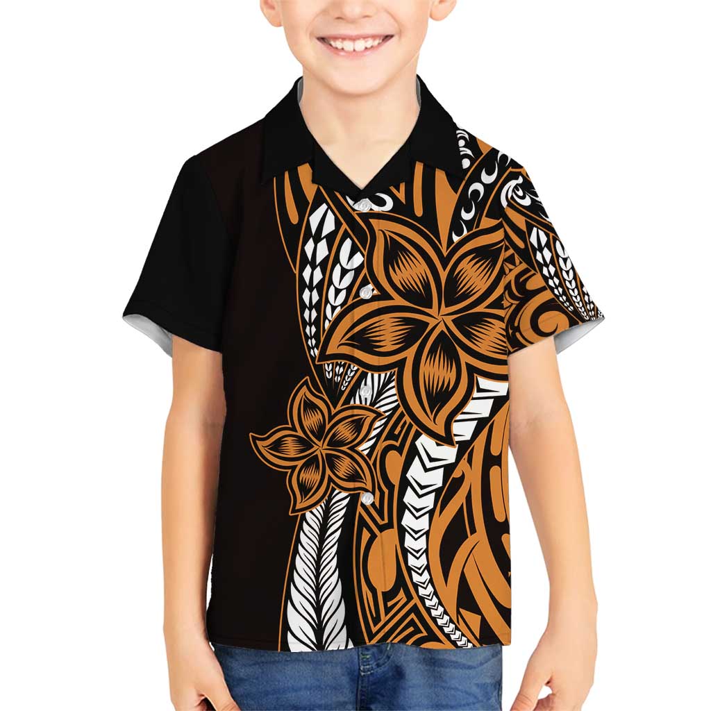 Polynesian Plumeria Floral Tattoo Pattern Family Matching Tank Maxi Dress and Hawaiian Shirt Gold Style LT9 Son's Shirt Gold - Polynesian Pride