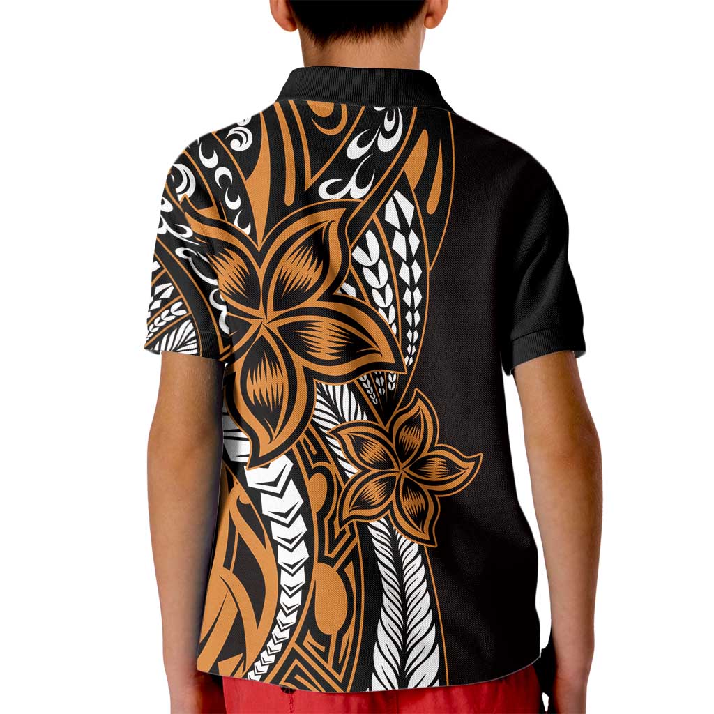 Polynesian Plumeria Floral Tattoo Pattern Kid Polo Shirt Gold Style