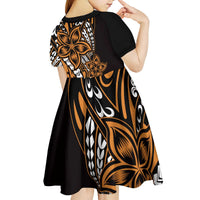 Polynesian Plumeria Floral Tattoo Pattern Kid Short Sleeve Dress Gold Style LT9 - Polynesian Pride