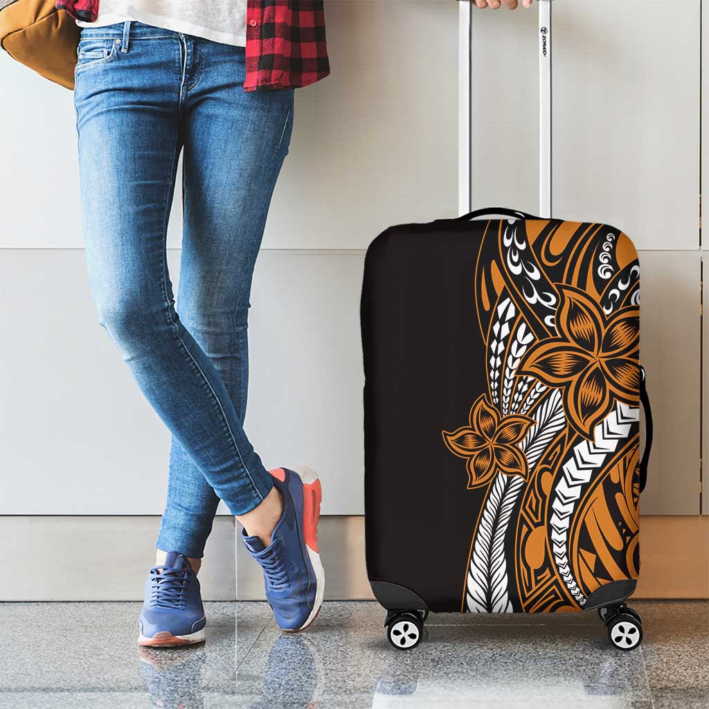 Polynesian Plumeria Floral Tattoo Pattern Luggage Cover Gold Style